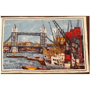 Vtg MCM Tower Bridge-England - Linen Tea Towel - Unused Circa 1960's